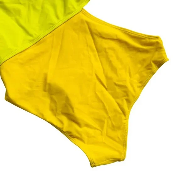 Yellow One Shoulder Cheeky One-Piece Swimsuit With Side Cut-Out Design - Picture 6 of 7